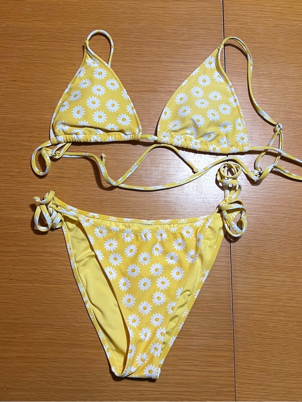 Forever 21 Yellow Daisy Triangle Tie-Side Bikini